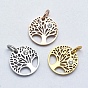 316 Surgical Stainless Steel Pendants, with Cubic Zirconia, Flat Round with Tree