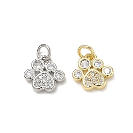 Breloques en laiton zircon cubique transparent, charmes d'impression de patte, sans cadmium et sans plomb, crémaillère plaquage, plaqué longue durée
