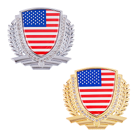 Alloy Enamel Car Stickers, with Rhinestone, DIY Car Decorations, Flag of the United States Pattern, Badge