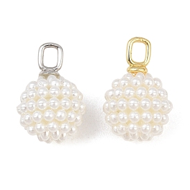 Brass & ABS Plastic Imitation Pearl Pendants, Round Charm, Cadmium Free & Lead Free
