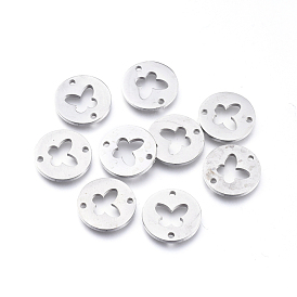 304 Stainless Steel Links Connectors, Laser Cut, Flat Round with Butterfly