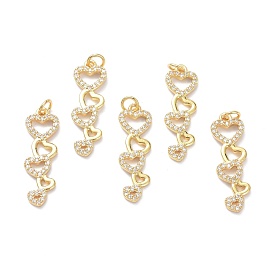 Brass Micro Pave Clear Cubic Zirconia Pendants, with Jump Ring, Long-Lasting Plated, Heart