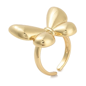 Rack Plating Brass Open Cuff Rings, Long-Lasting Plated, Cadmium Free & Lead Free, Butterfly