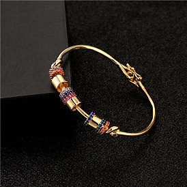 Copper Micro-Inlaid Colorful Zircon Geometric Bangle for Women with 18K Gold Plating