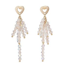 Boucles d'oreilles pendantes à pampilles en perles de verre transparent, 201 Boucles d'oreilles longues en grappes d'acier inoxydable pour femmes