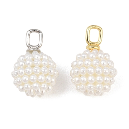 Brass & ABS Plastic Imitation Pearl Pendants, Round Charm, Cadmium Free & Lead Free