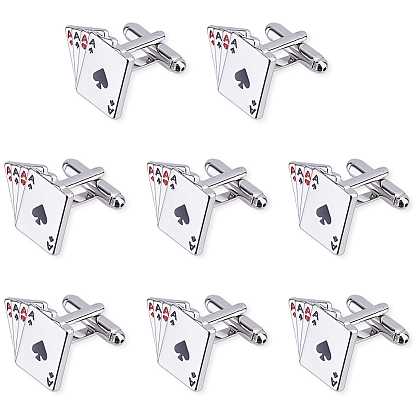 4 Pairs Alloy Cufflinks, with Brass, Playing Card