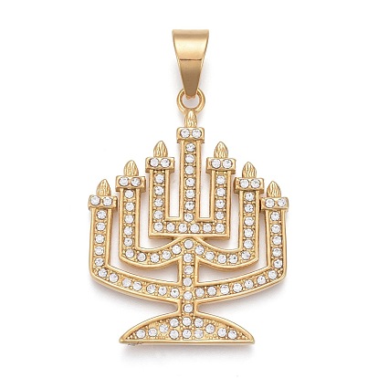 304 Stainless Steel Pendants, with Crystal Rhinestone, Candelabrum