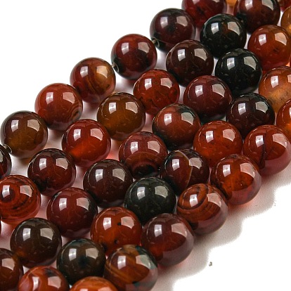 Agate naturelle rangées de perles rondes, teint
