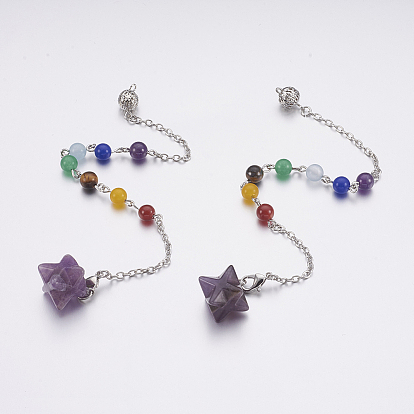Биолокационные маятники из смешанных природных и синтетических камней, со смешанной каменной и латунной фурнитурой, чакра, Звезда Меркабы, платина