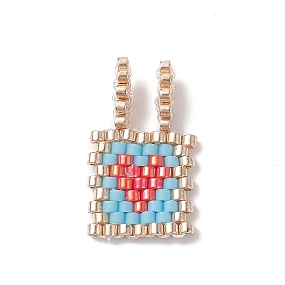 Handmade Japanese Seed Beads, Loom Pattern, Rectangle with Heart