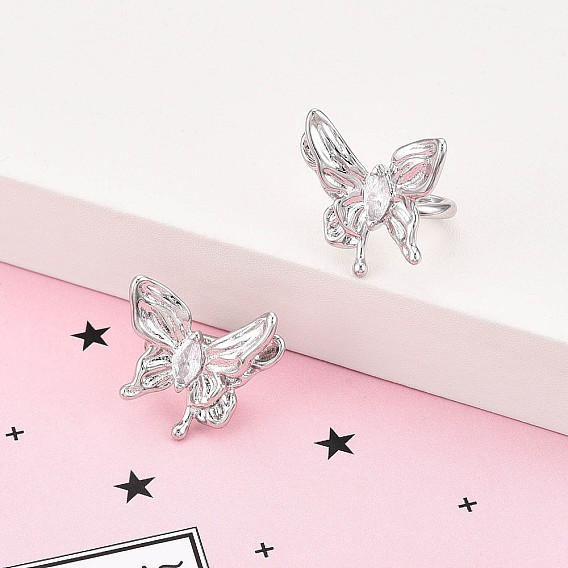 Латунные серьги-манжеты из прозрачного кубического циркония, бабочка