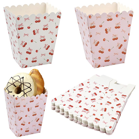 20 шт. 2 коробки для попкорна из вишневой бумаги с принтом, коробки для закусок декоративные коробки, трапециевидные