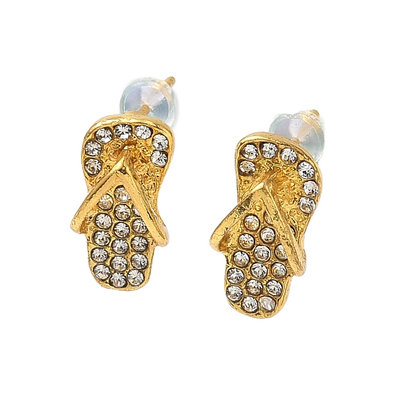 Серьги-гвоздики из сплава с кристаллами и стразами в стиле шлепанцев