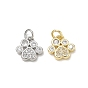 Brass Micro Pave Clear Cubic Zirconia Charms, Paw Print Charms, Cadmium Free & Lead Free, Rack Plating, Long-Lasting Plated