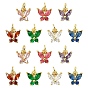14pcs 7 couleurs rack placage laiton incrusté zircone cubique charmes, avec des anneaux de saut, sans cadmium et sans plomb, or, papillon