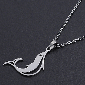 201 Stainless Steel Dolphin Pendants Necklaces, with Cable Chains and Lobster Claw Clasps