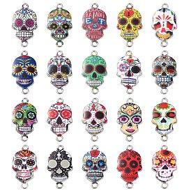 40шт 20 стили подвески из эмали из сплава Синко де Майо, ссылки на сахарный череп, платина
