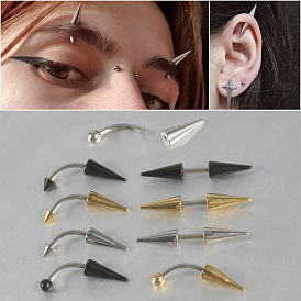 Cône 304 anneaux d'haltères à sourcils en acier inoxydable avec extrémité à pointes, boucles d'oreilles cartilage, couleur inox