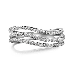 Трехрядное кольцо на палец с прозрачным фианитом, женское кольцо из стерлингового серебра 925 с родиевым покрытием