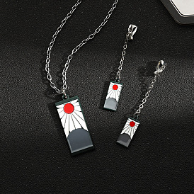 Stylish Demon Slayer Jewelry Set - Alloy Earrings, Necklace and Keychain for Students