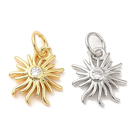 Brass with Cubic Zirconia Pendants, Long-Lasting Plated, Lead Free & Cadmium Free, Sun Charm