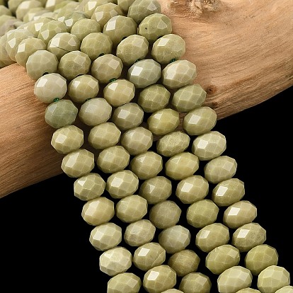 Нити бусин из натурального зеленого алашанского агата матча, граненые, рондель