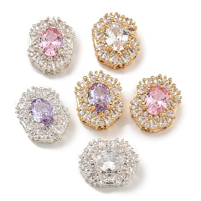 Овальные латунные микро проложить кубического циркония бусы, со стеклом