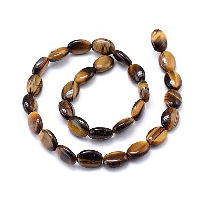 Natural Tiger Eye Flat Oval Bead Strands, 14x10x6mm, Hole: 1mm, about 29pcs/strand, 15.7 inch