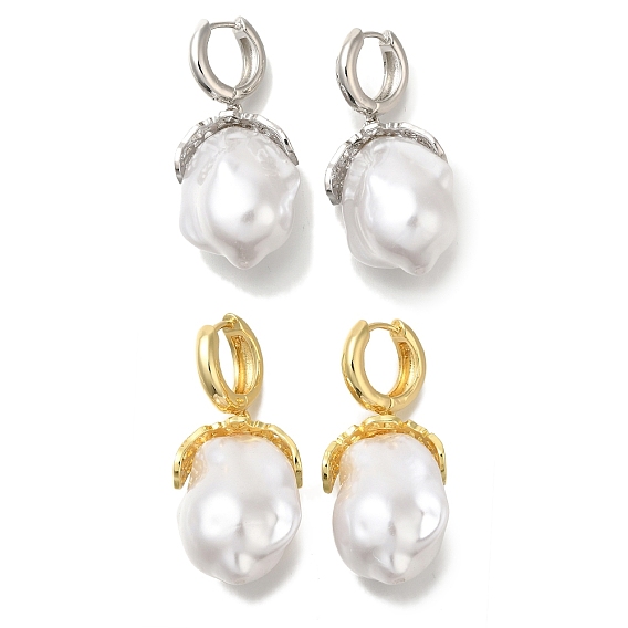 Латунные серьги обруча, с пластмассовой жемчужиной abs, долговечный, без свинца и без кадмия