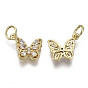 Brass Micro Pave Clear Cubic Zirconia Charms, with Jump Ring, Nickel Free, Butterfly