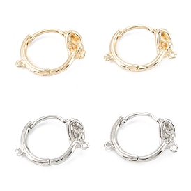 Brass Hoop Earring Findings, Long-Lasting Plated, with Horizontal Loop, Twist Ring
