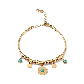 Bracelet à breloques rondes plates en turquoise synthétique, placage ionique (ip) 304 bijoux en acier inoxydable pour femmes
