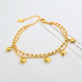 Винтажные пляжные браслеты на ногу с двухслойной цепочкой в форме сердца из латуни для женщин