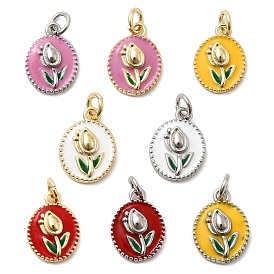 Латунь эмаль прелести, овальные с цветком, стойки покрытие, долговечный, без кадмия и без свинца, настоящий 18k позолоченный/платиновый, с целью перехода в кольце