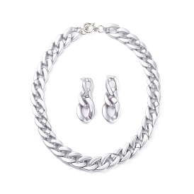 Collier gourmette en plastique et acrylique ccb et boucles d'oreilles pendantes, gros ensemble de bijoux avec épingle en acier inoxydable pour femme