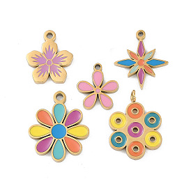 304 из нержавеющей стали шармы эмали, цветочный шарм, реальный 18 k позолоченный, ионное покрытие (ip)