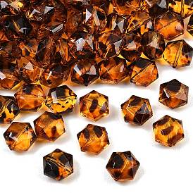 Transparent Acrylic Beads, Leopard Print Hexagon, Faceted