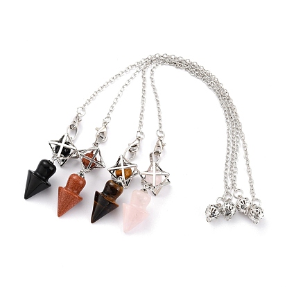 Маятники с конусом из смешанных драгоценных камней, с цепочками из платиновой латуни и звездой Меркаба, конус