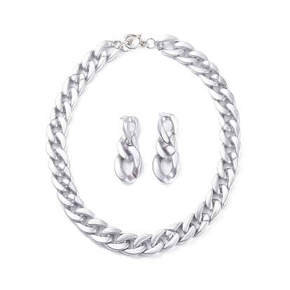 Collier gourmette en plastique et acrylique ccb et boucles d'oreilles pendantes, gros ensemble de bijoux avec épingle en acier inoxydable pour femme