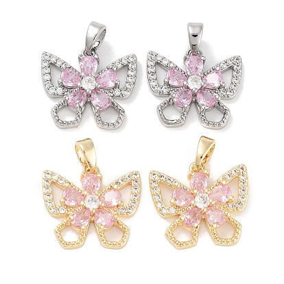 Brass Micro Pave Cubic Zirconia Pendants, Cadmium Free & Nickel Free & Lead Free, Butterfly Charms