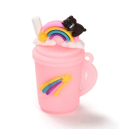 PVC Plastic Pendants, Milk Tea Cup with Rainbow