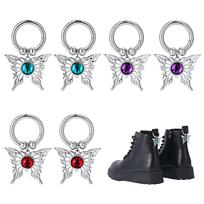 6 шт. 3 стили подвески для обуви из сплава и смолы в виде бабочки, с литыми пружинными кольцами, разноцветные