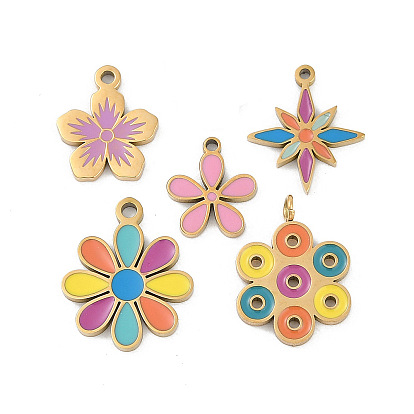 304 из нержавеющей стали шармы эмали, цветочный шарм, реальный 18 k позолоченный, ионное покрытие (ip)