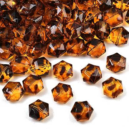 Transparent Acrylic Beads, Leopard Print Hexagon, Faceted