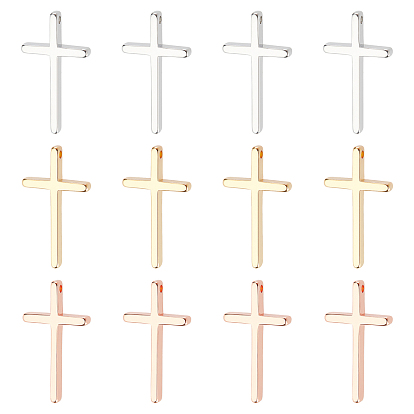 18Pcs 3 Colors Brass Pendants, Long-Lasting Plated, Cross