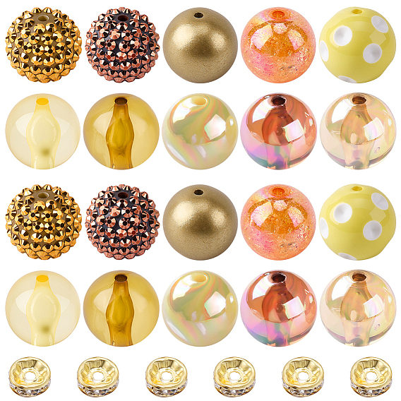 Наборы для изготовления ювелирных изделий своими руками, включая круглые акриловые и смоляные стразы, а также разделительные бусины из латунных стразов.