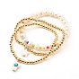Stretch Bracelets, with Natural Cultured Freshwater Pearls, Glass Seed Beads and Freshwater Shell Beads, Brass Beads