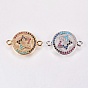 Brass Micro Pave Cubic Zirconia Pentacle Links, Nickel Free & Lead Free & Cadmium Free, Flat Round with Star