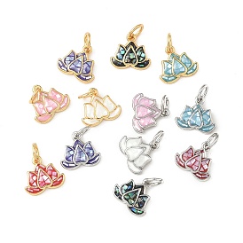 Подвески из латуни и ракушек с покрытием стойки, с эмалью, лотос, долговечный, без кадмия и без свинца, с целью перехода в кольце